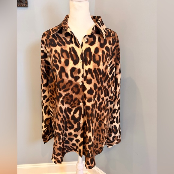 Acoa Tops - NWOT Acoa Oversized Leopard Button Up